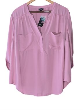 Torrid Foxglove Pink Split V-Neck 3 Button Roll-Tab Blouse Sz 2X